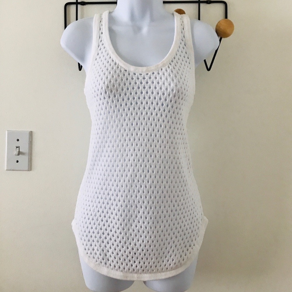 Ann Taylor white perforated mesh tank